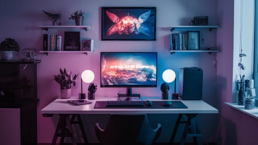 white futuristic engineering gaming setup